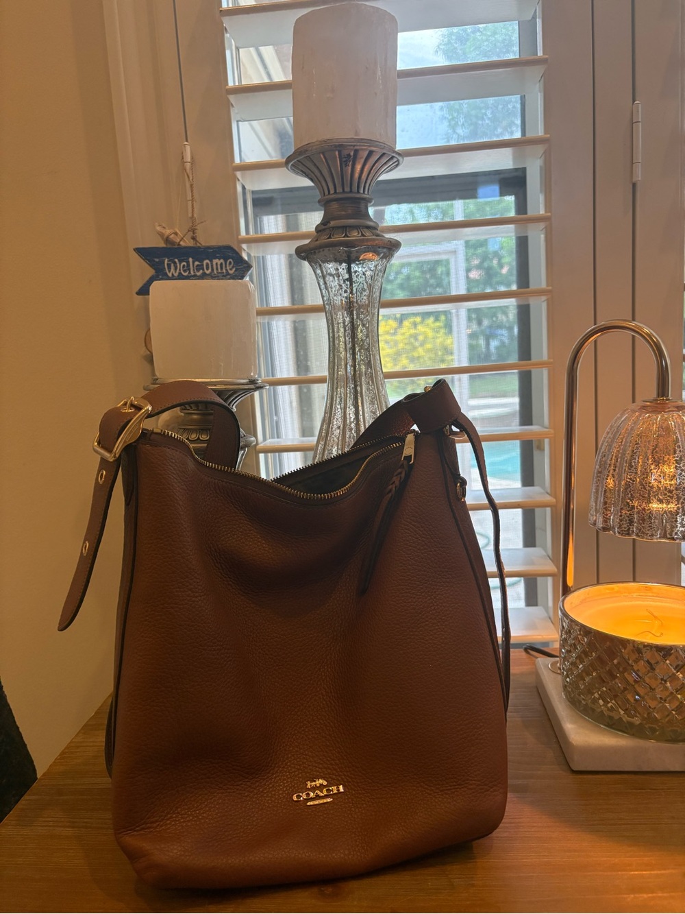 Coach Brown Pebbled Leather Shoulder Hobo with Gold Hardware